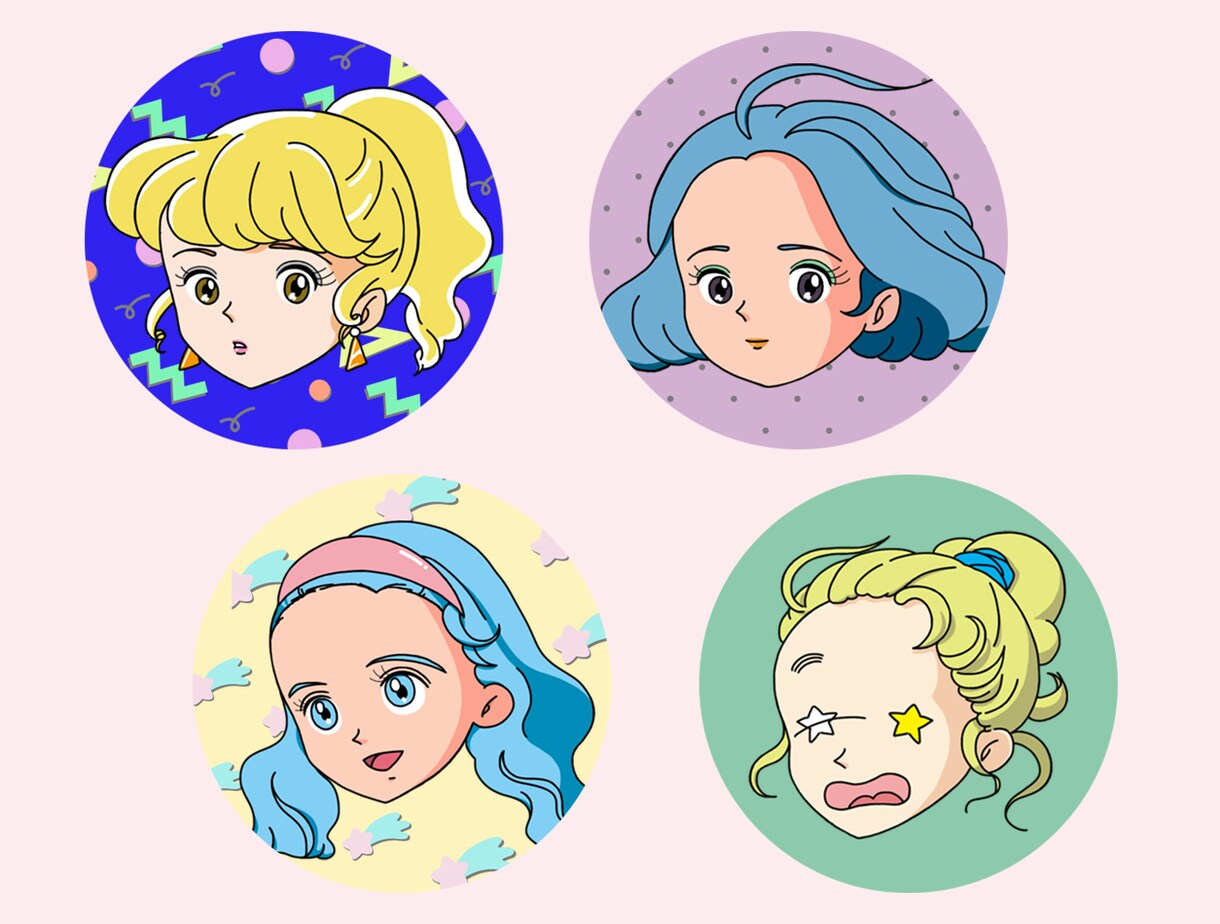 商用OK！80年～90年代レトロなアイコン描きます SNSやブログで使えるアニメ・シティポップ風のイラストです。 イメージ5