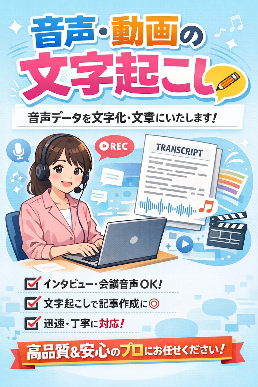 データ入力・音声・動画を丁寧に文字起こしします 面倒な文字起こし、全部お任せ！ イメージ1