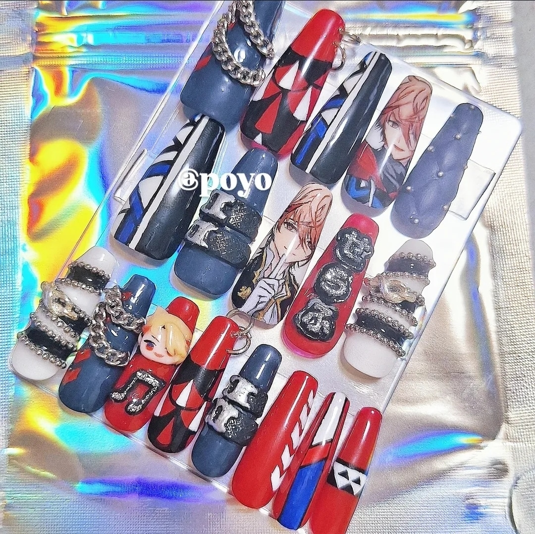 サイズ心配不要！￥3500ネイルチップ作ります サイズ色々18枚セットパーツアートすべて込み一律￥3500 イメージ5