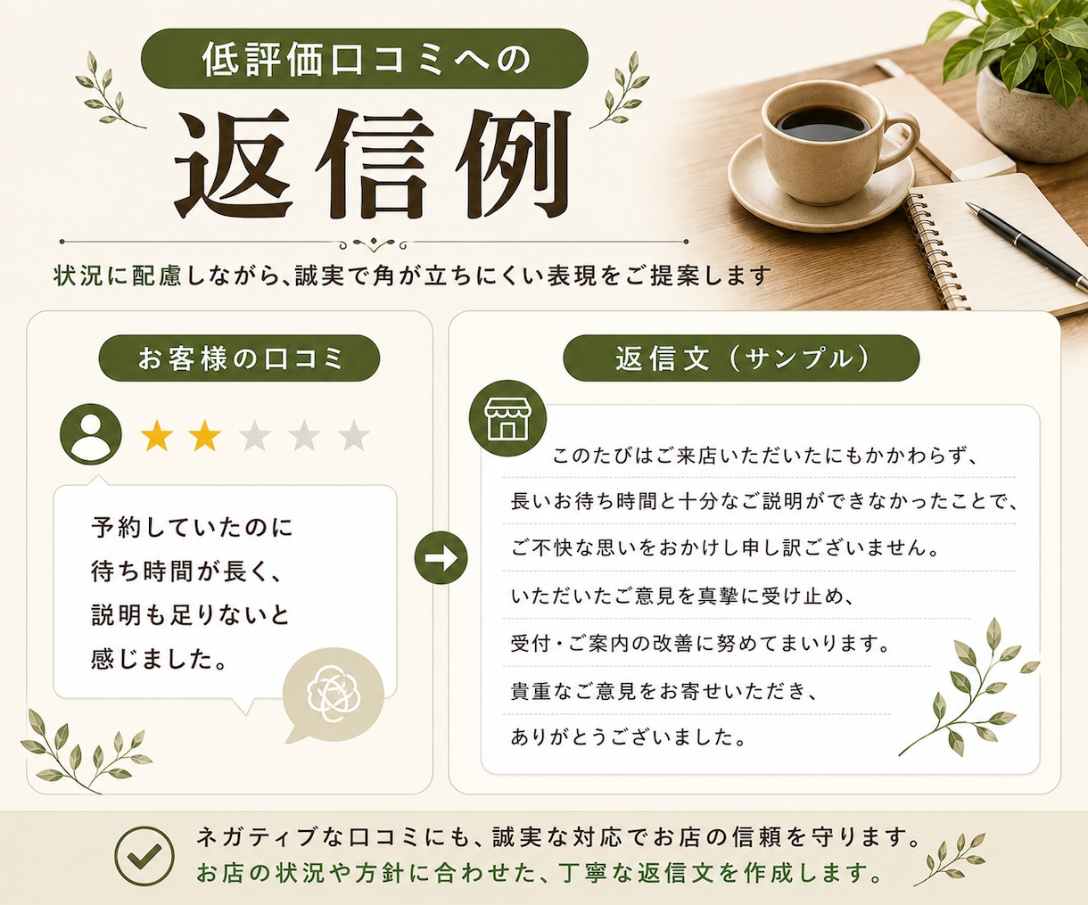 Google口コミへの返信文を10件作成します 高評価・低評価・星のみの口コミにも丁寧に対応 イメージ3