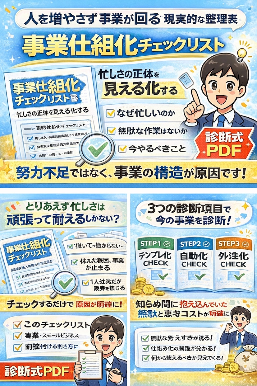 忙しいのに儲からない原因が分かります 事業仕組化チェックリスト（PDF納品） イメージ1
