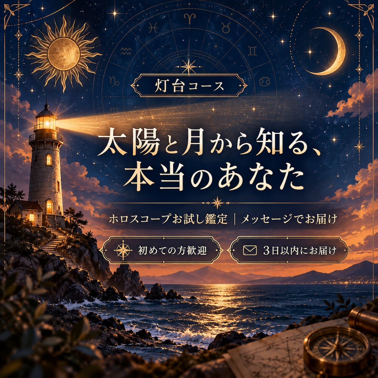 太陽星座と月星座からあなたの本質を読み解きます 【灯台コース】ホロスコープ初めての方へ。お試し鑑定 イメージ1