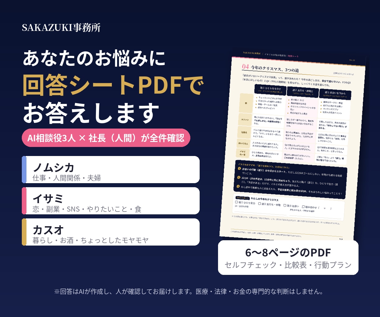 AI相談役3人がお悩みに回答シートPDFで答えます 最上級のAIが導く貴方の素晴らしい未来 イメージ1