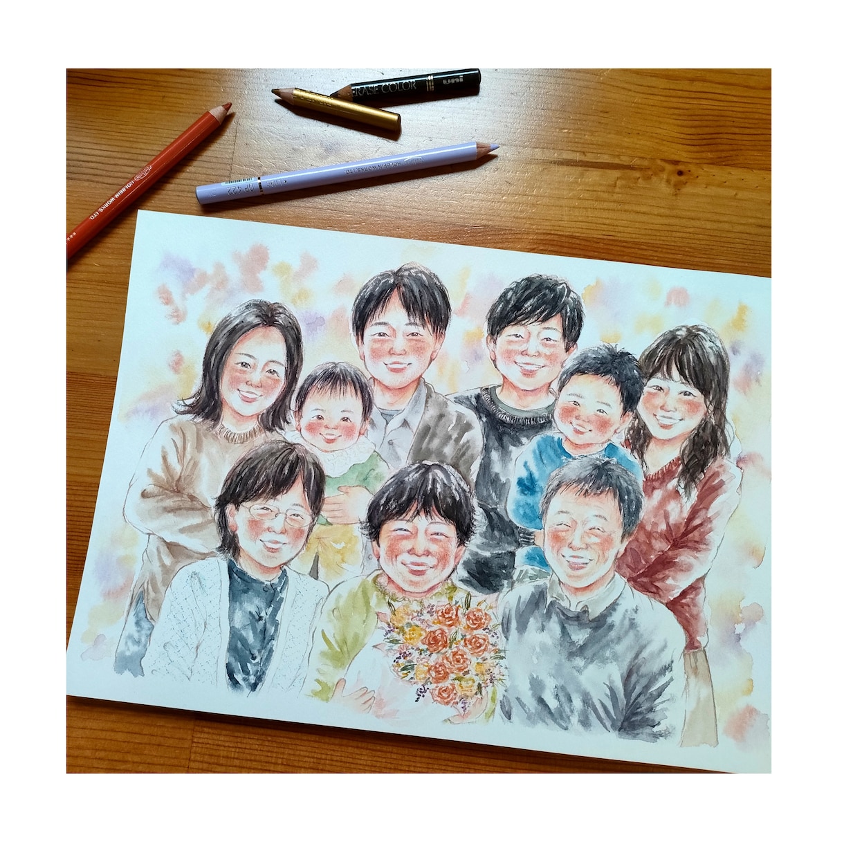 優しいタッチの絵本のような似顔絵をお描きします 還暦祝いや金婚式などのお祝いにおすすめです✩A4サイズ イメージ10