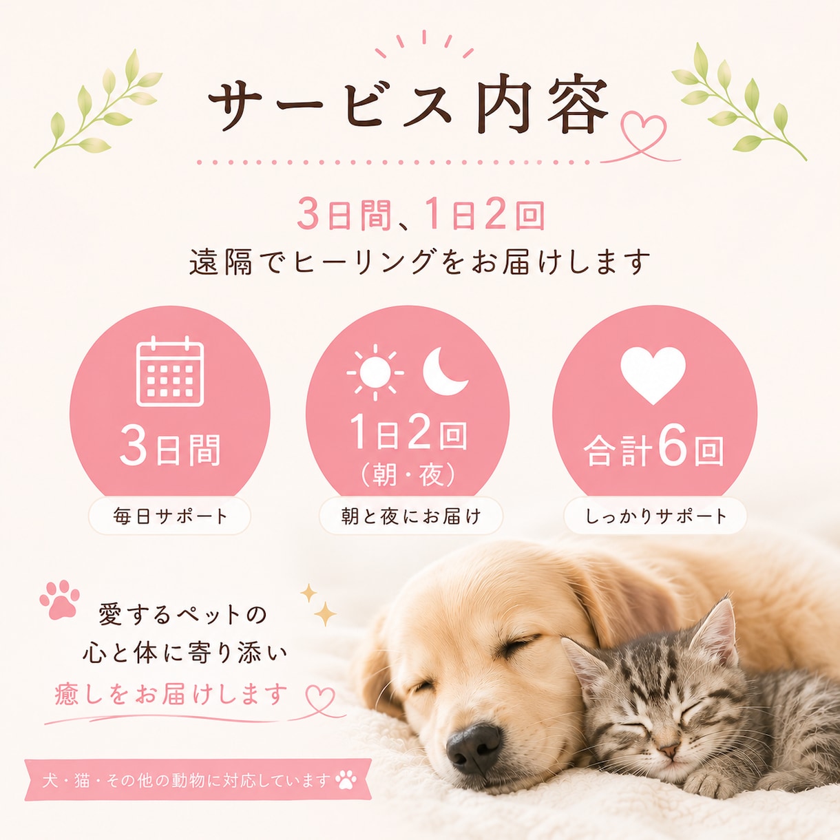 大切なペットへ3日間、1日2回ヒーリングします 大切な家族へ、心を込めて3日間寄り添います イメージ3