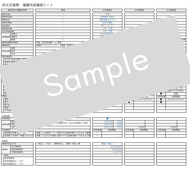 保険加入一覧表を作成します 生命保険・損害保険の加入一覧と各保険種目の補償内容整理します イメージ4