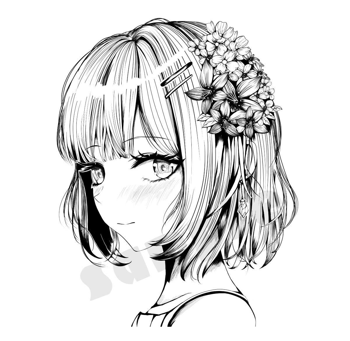 線画の可愛い女の子描きます 漫画風タッチ黒一色のオリキャラ制作 イメージ3