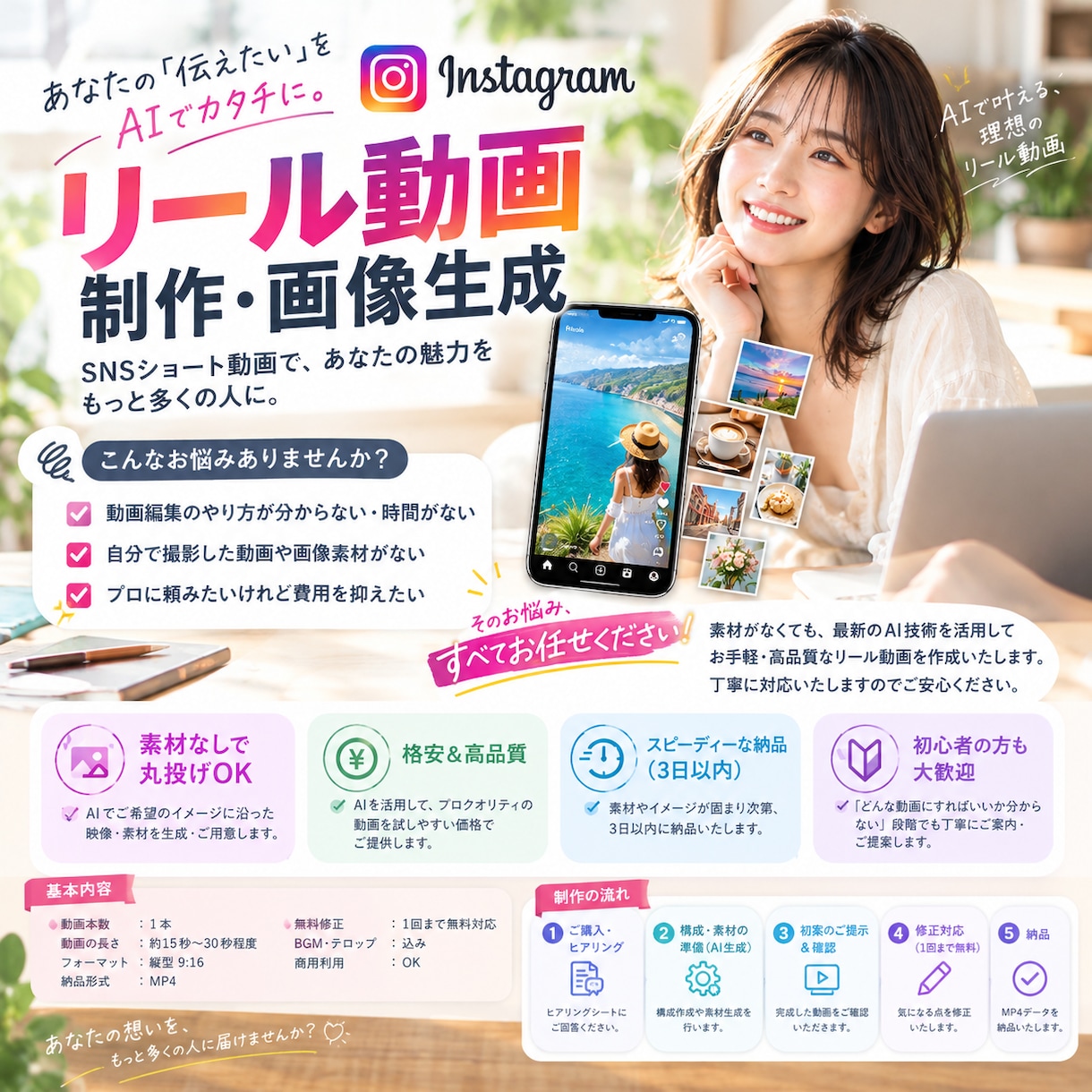 相談OK！AIでInstagramリール作成します 素材なしOK・最短3日納品・格安対応！SNS集客を自動化 イメージ1