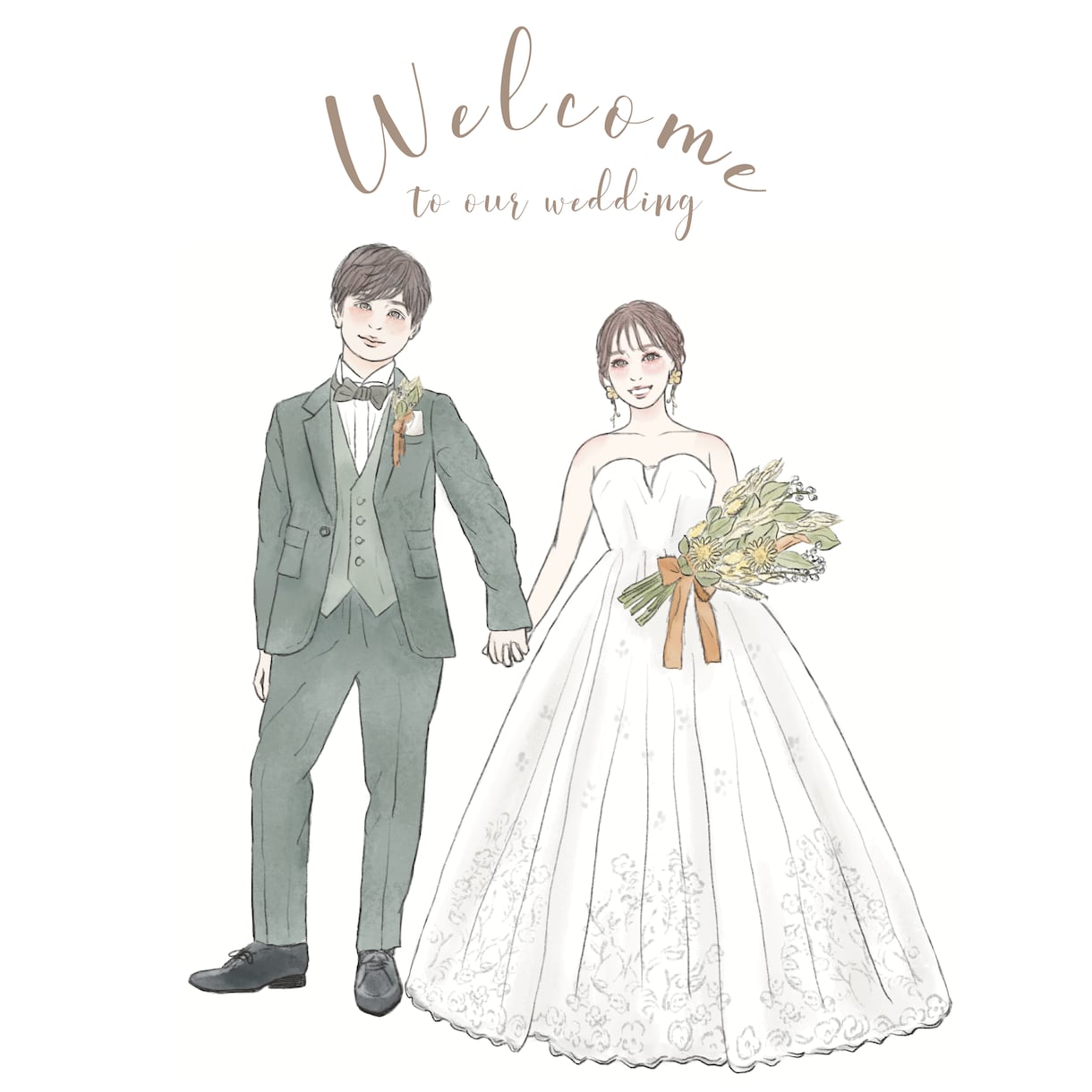おしゃれな似顔絵ウェルカムボードを作成します 家族婚・親族婚にも｜優しい水彩タッチでお描きします イメージ5