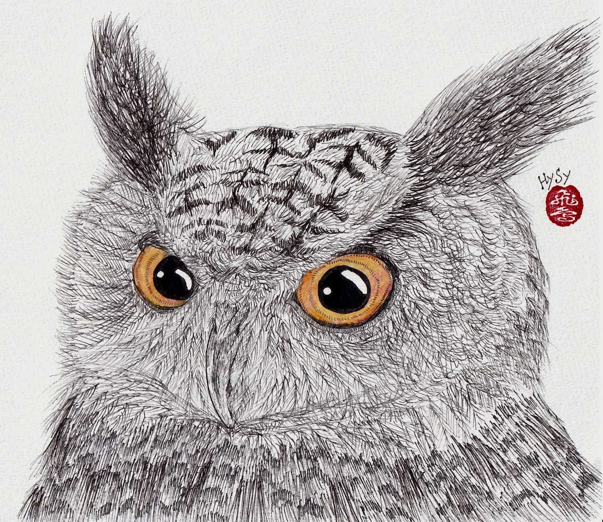 ミミズクさんのペン画イラストを描きます 限定3名様特別価格。繊細な羽根の表現をお楽しみください！ イメージ1