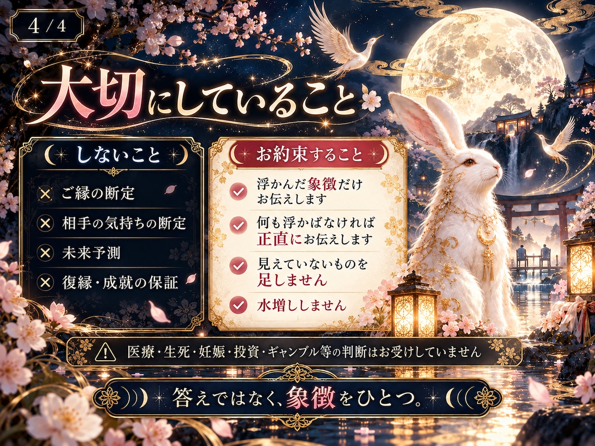 あの人とのご縁に浮かぶ象徴を一つ届けます ご縁を判定せず、二人に浮かぶ象徴だけをお伝えします。 イメージ4
