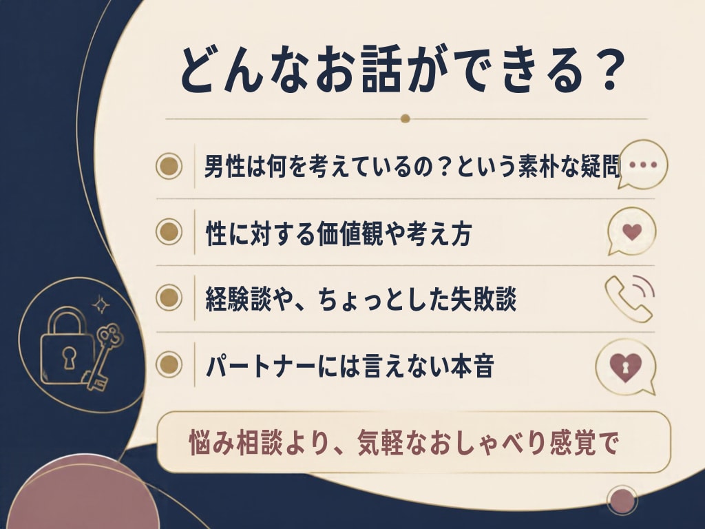 誰にも言えない性の話、本音で話せます 性の話を、普通に話せる場所があってもいい イメージ3