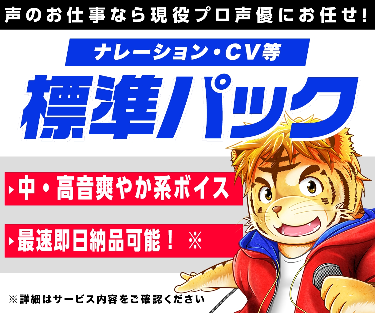標準パック　ナレーション・CVなど収録いたします オールジャンルお任せ下さい！広告案件受注経験多数アリ！ イメージ1