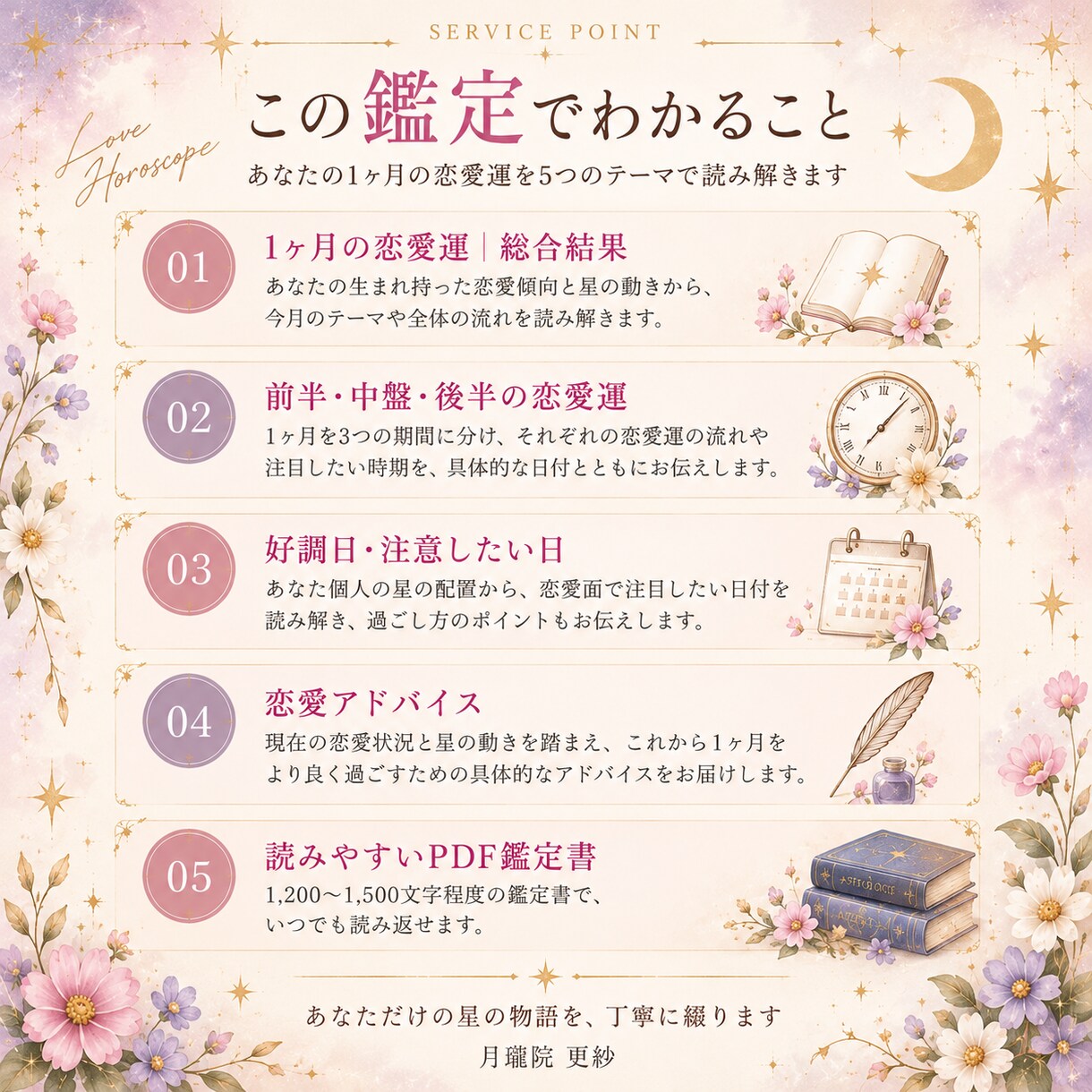 これから1ヶ月の恋愛運と好調日・注意日を占います 星の動きから恋の流れとタイミングを具体的に｜PDF鑑定書付き イメージ2
