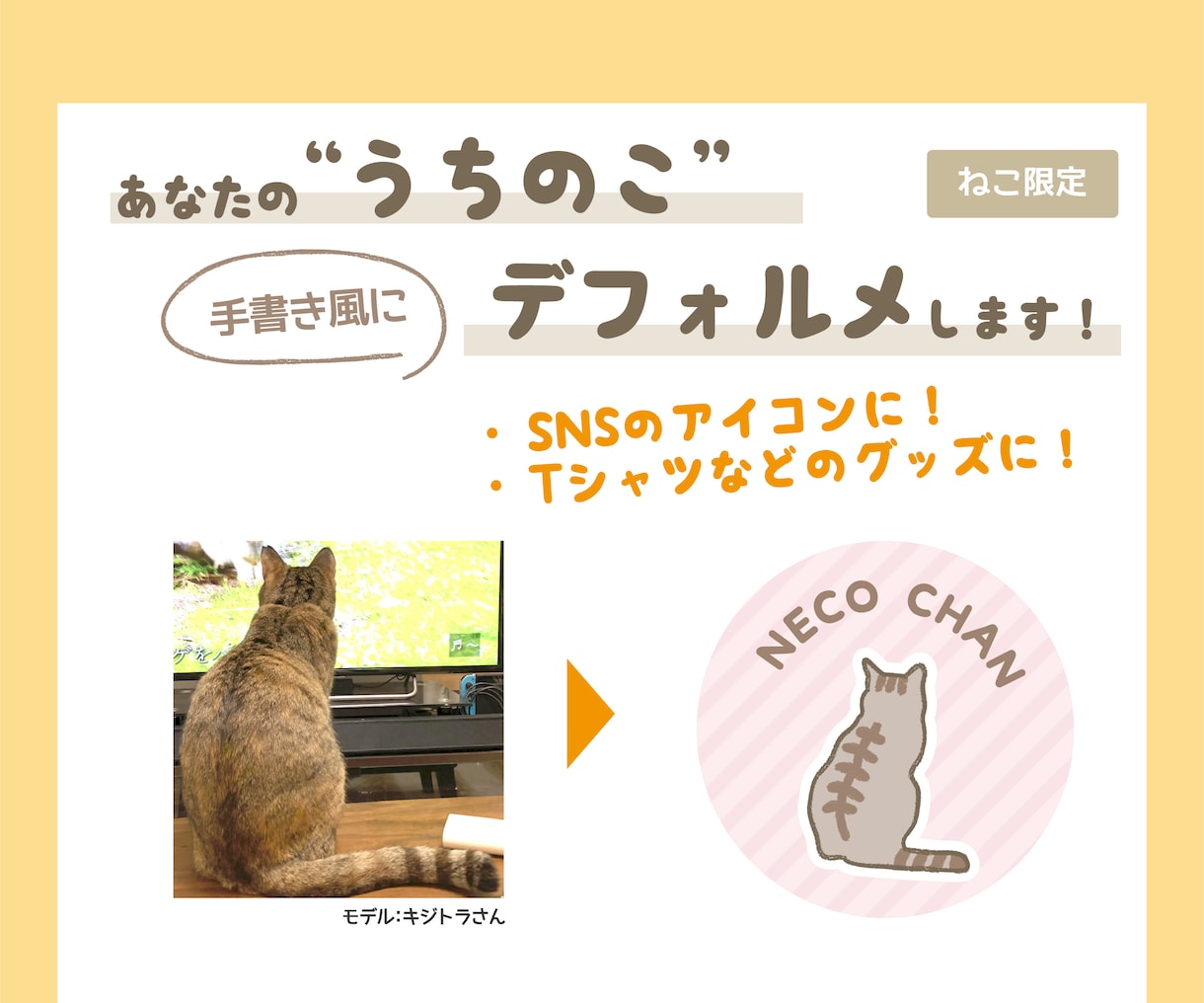 あなたの猫ちゃんを手描き風にデフォルメします SNSアイコン、オリジナルグッズに イメージ2