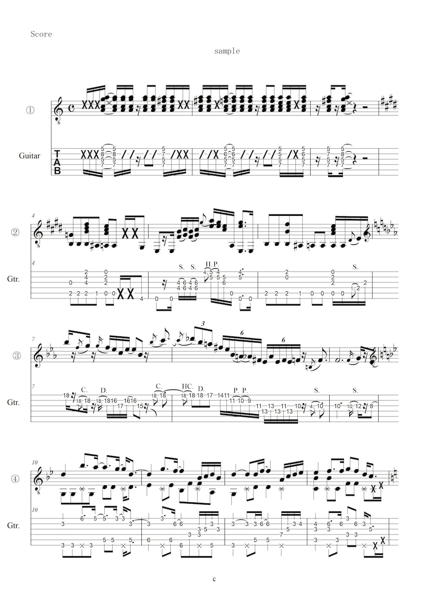 ギター耳コピ→TAB譜にします 頂いた音源からギターTAB譜を制作しPDFにてお渡しします。 イメージ1