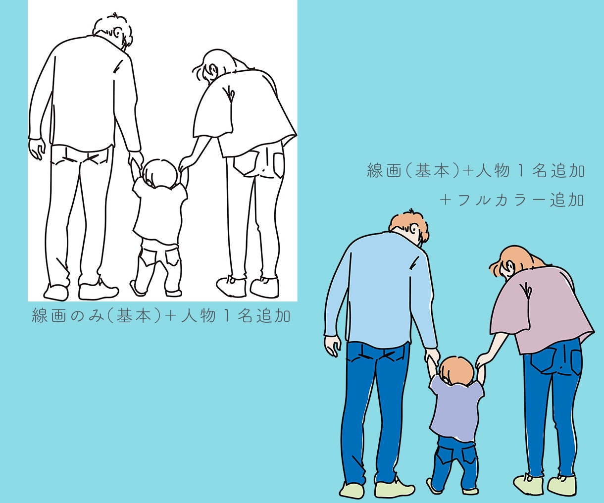 細かい書き込みなし！シンプル線画で似顔絵描きます 背景単色☆人物２名まで追加料金不要！追加でフルカラー対応！ イメージ4