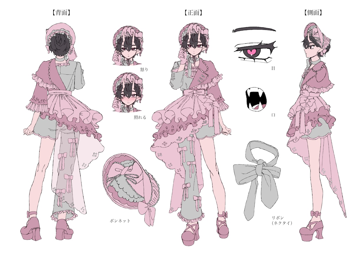 三面図お作りします キャラクターの細部までイッキ見できる三面図をご提供！ イメージ1