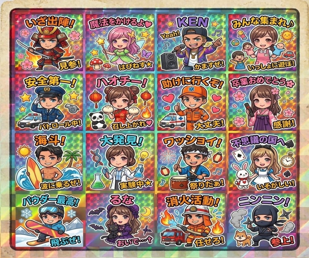 ビックリマン風キラキラ似顔絵イラスト制作します ホログラム背景・文字入れ無料！あなただけのオリジナルアイコン イメージ6