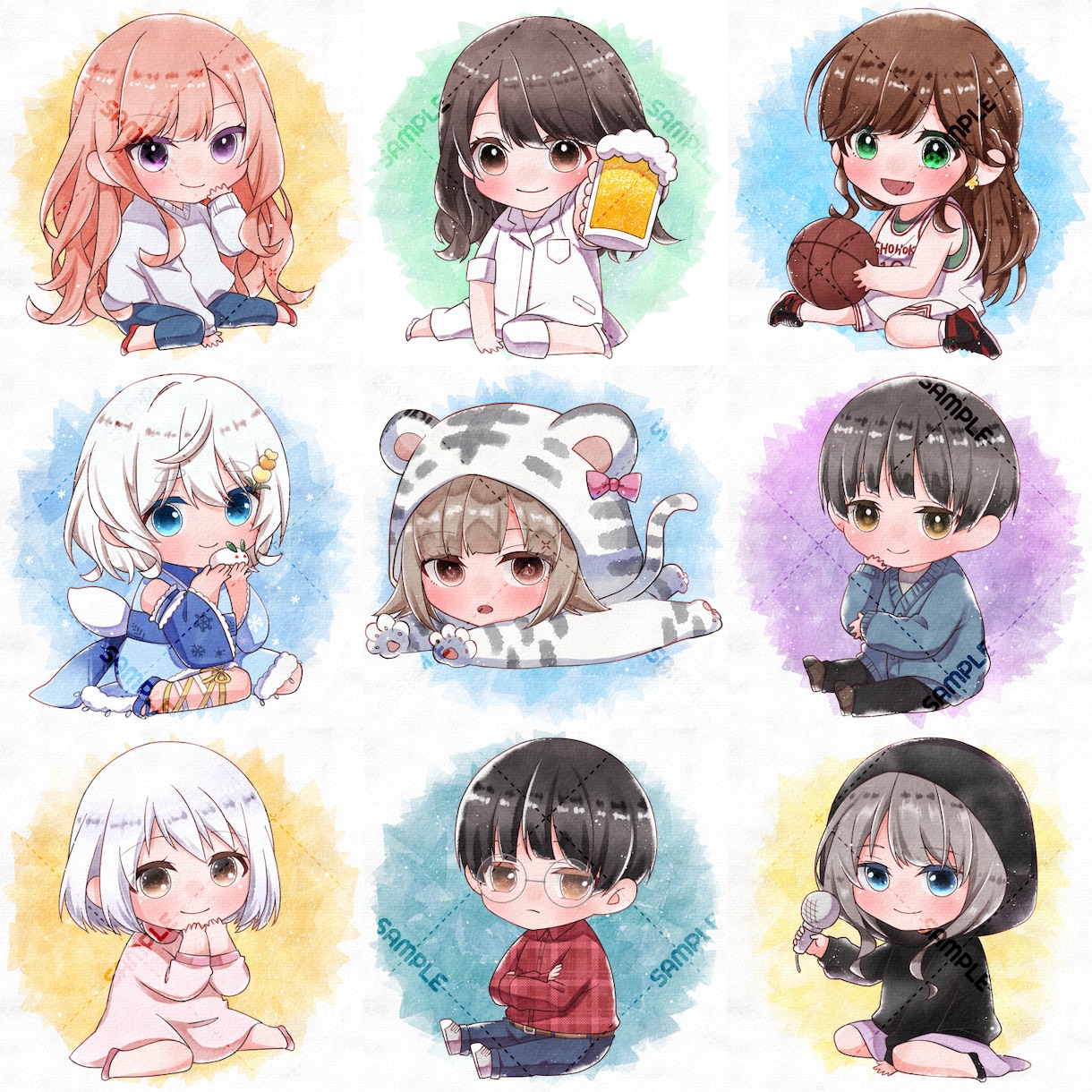 ミニかわ⭐水彩塗り風アイコンイラストお描きします ミニキャラでSNSに存在感を♪プレゼント用もOKです♡ イメージ7