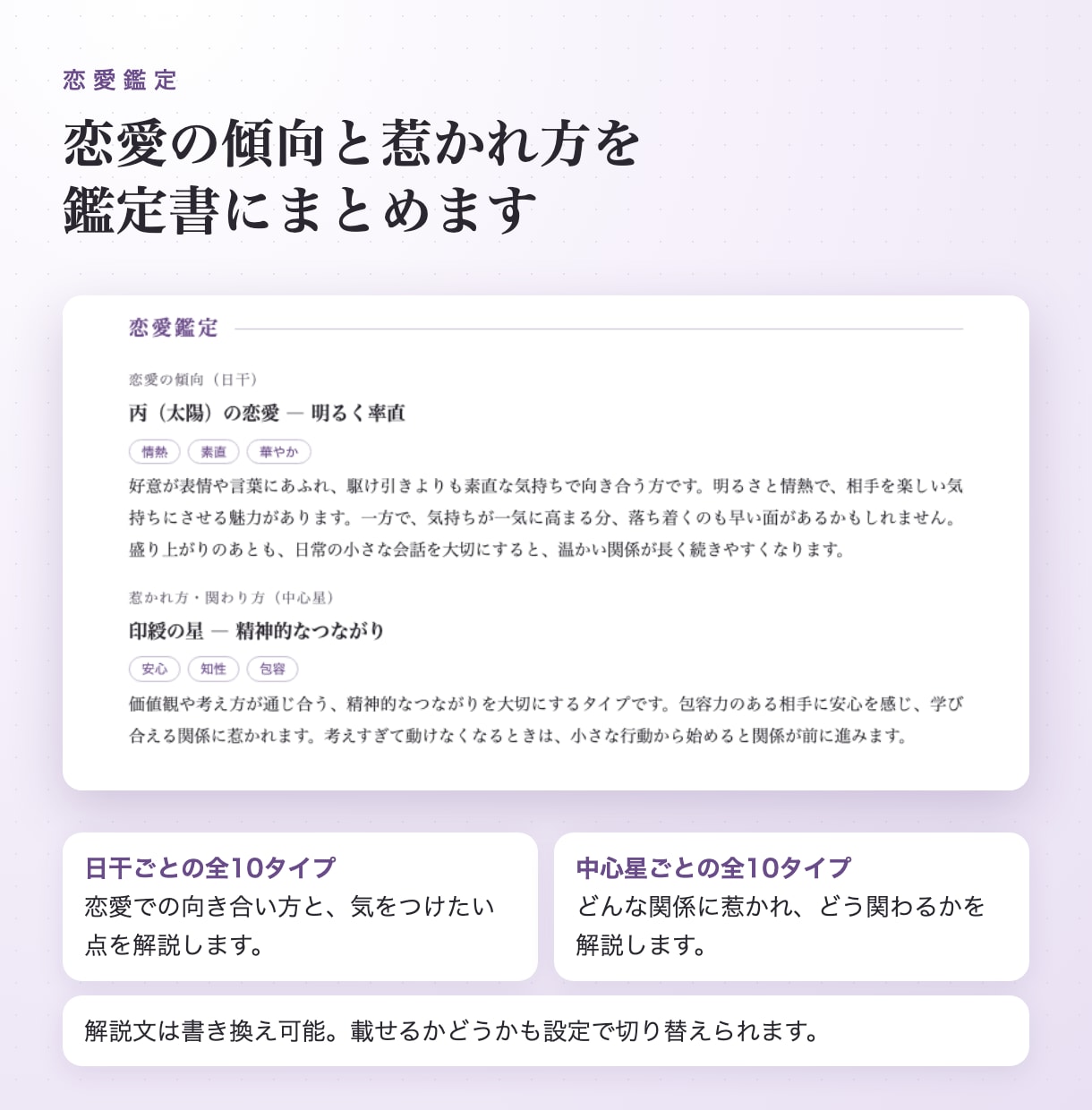 恋愛・相性鑑定つきの占い鑑定書作成ツールを売ります 生年月日から恋愛傾向と2人の相性まで鑑定書にできます イメージ3