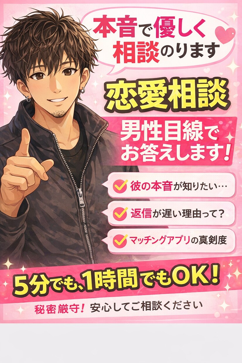 男女の恋愛の悩みをなんでも聞きます 優しさ、想いやり、真摯に向き合います イメージ1
