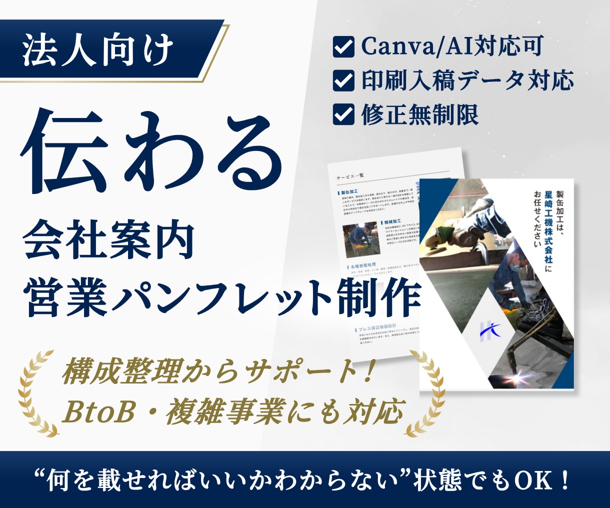 法人向け｜何を載せるかからパンフレット制作します 何を載せればいいかわからない状態からでも対応します イメージ1