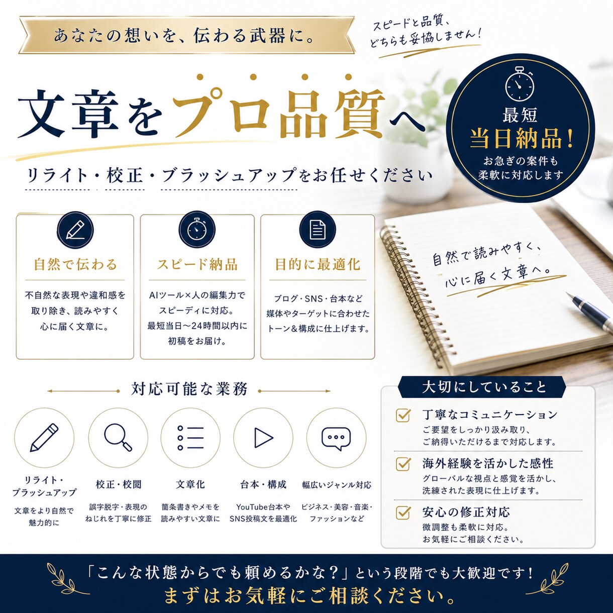 文章をプロ品質へ！違和感ゼロの文章を納品します 文章が「伝わる」最短当日、自然で読みやすい文章に！ イメージ1