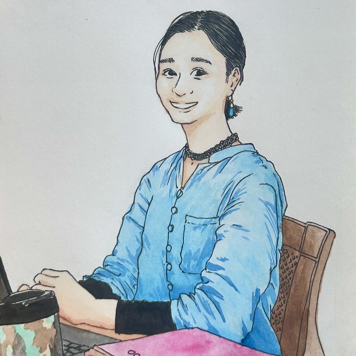 ボールペン×水彩のやさしい似顔絵描きます 思い出をやさしく美しく残す世界に一つの似顔絵です イメージ8