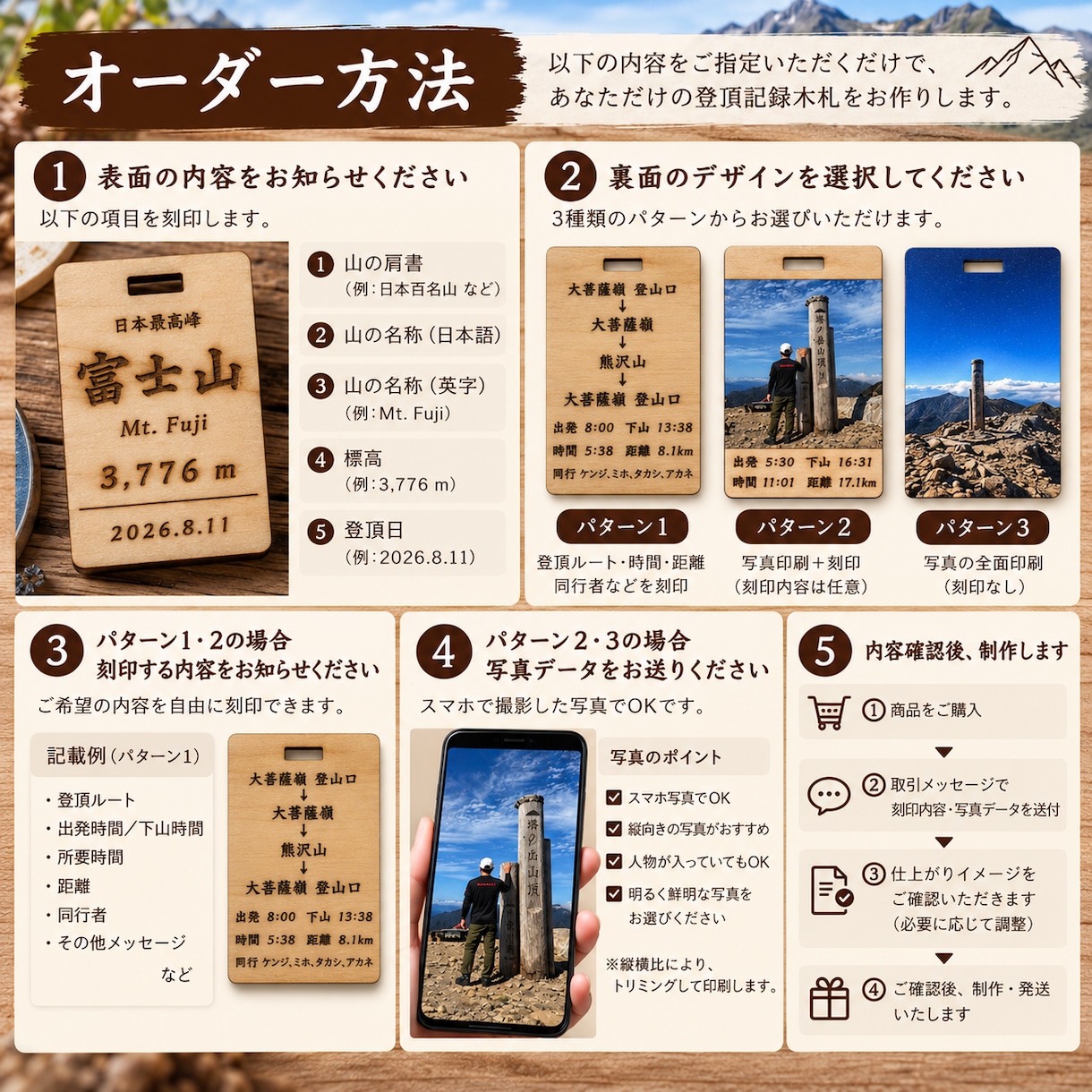 登頂記念の木札をオーダーメイドで制作します 登った山と思い出を、世界にひとつの木札に イメージ2