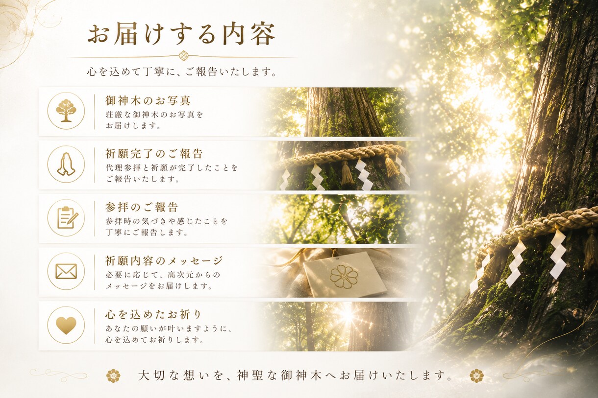 樹齢千年の御神木へ願いを心を込めてお届けします 神木御神気代理参拝◆あなたの願いを神聖な御神木へお届けします イメージ5