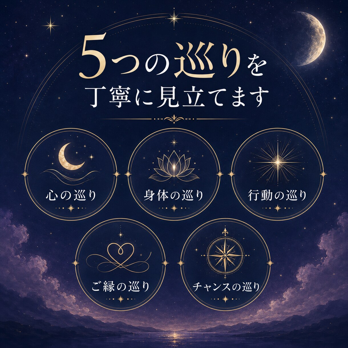恋愛・仕事・お金の迷いを整理し次の一歩を照らします 心・身体・行動・ご縁・チャンスのツキ廻り診断 イメージ4
