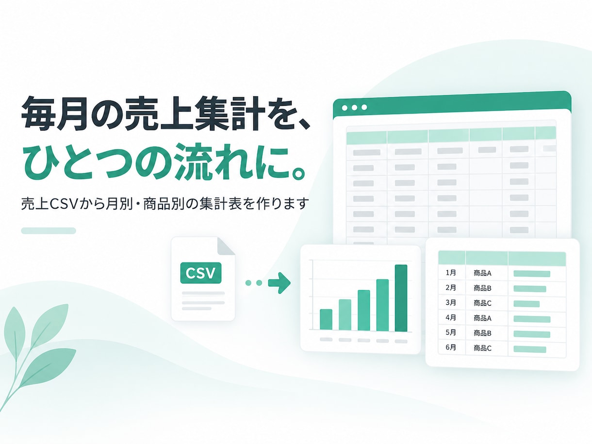 売上CSVから月別・商品別の集計表を作ります 毎月の集計を、読み込みから確認まで一つの流れに イメージ1