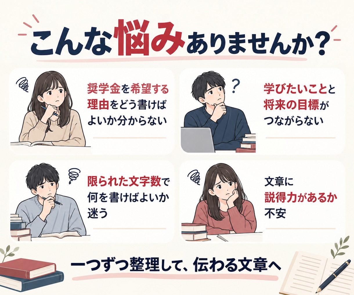 奨学金の志望理由・応募書類を丁寧に添削します あなたの経験・学ぶ目的・将来の目標が伝わる文章へ整えます イメージ2
