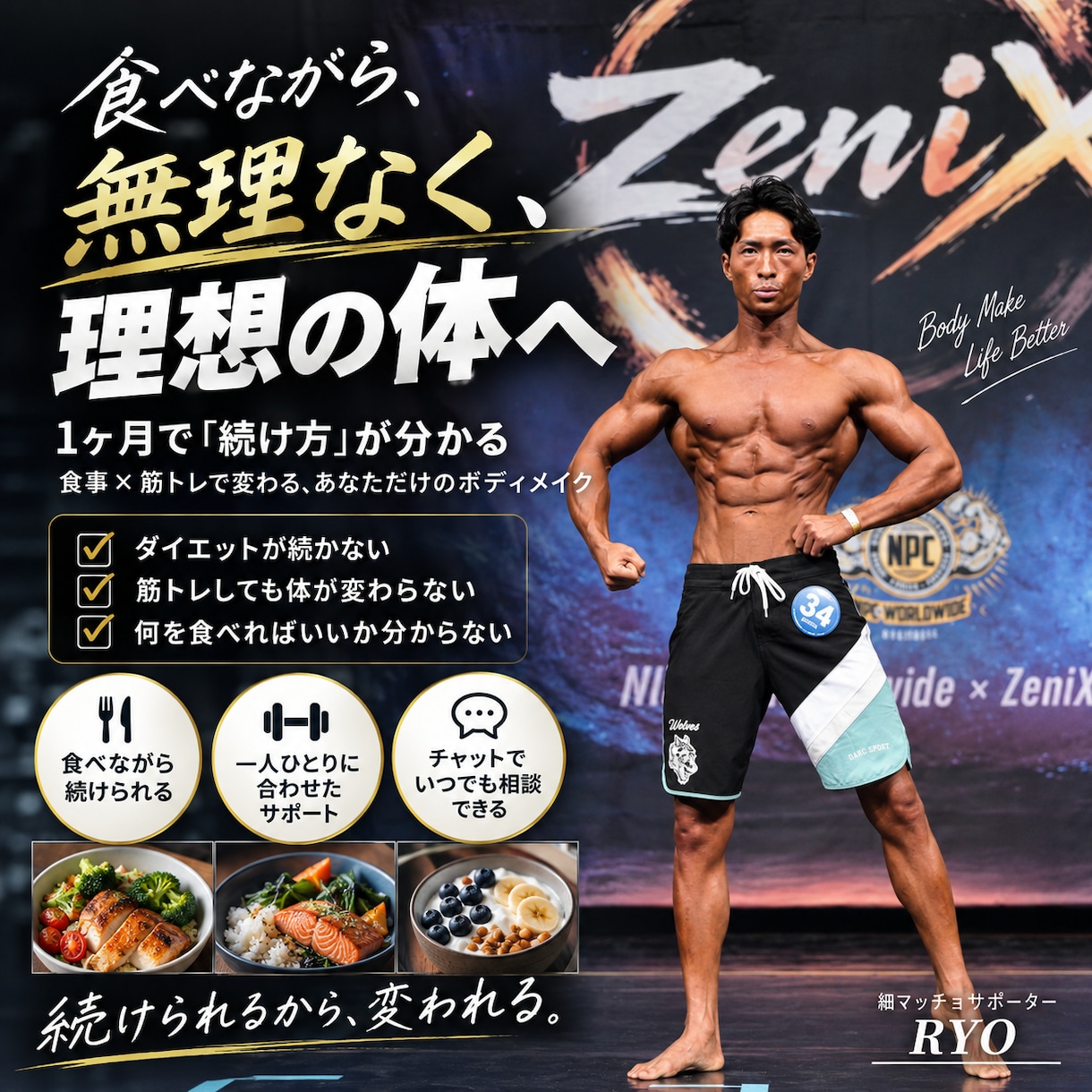 食事と筋トレでボディメイクをサポートします 1ヶ月で続け方が身につくダイエット×ボディメイク イメージ1