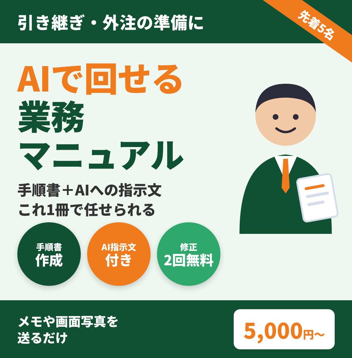 AIで回せる業務マニュアルを作成します 手順書＋AIへの指示文つき。引き継ぎも外注もこれ1冊 イメージ1