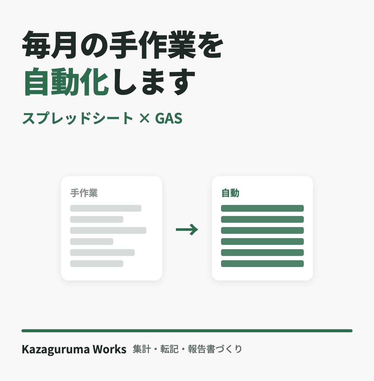毎月の手作業、スプレッドシートで自動化します コピペ・転記・集計にかかる時間、今月で終わりにしませんか？ イメージ1