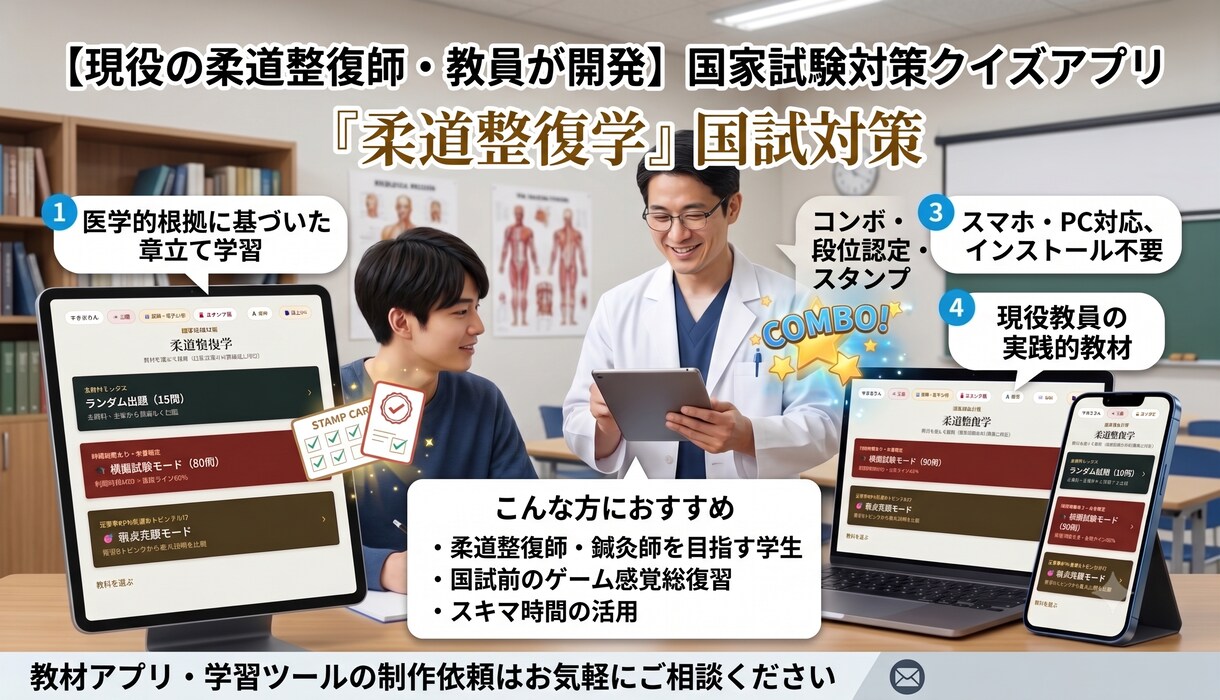 柔道整復師国家試験対策しますます 柔道整復師学校教員が合格をサポートします イメージ3