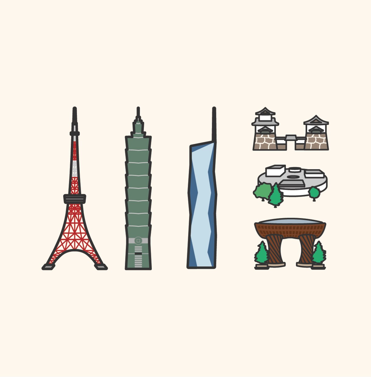 観光地・ランドマークのアイコン風イラストを描きます シンプルで伝わりやすい、地図や観光案内に使える建物イラスト イメージ1