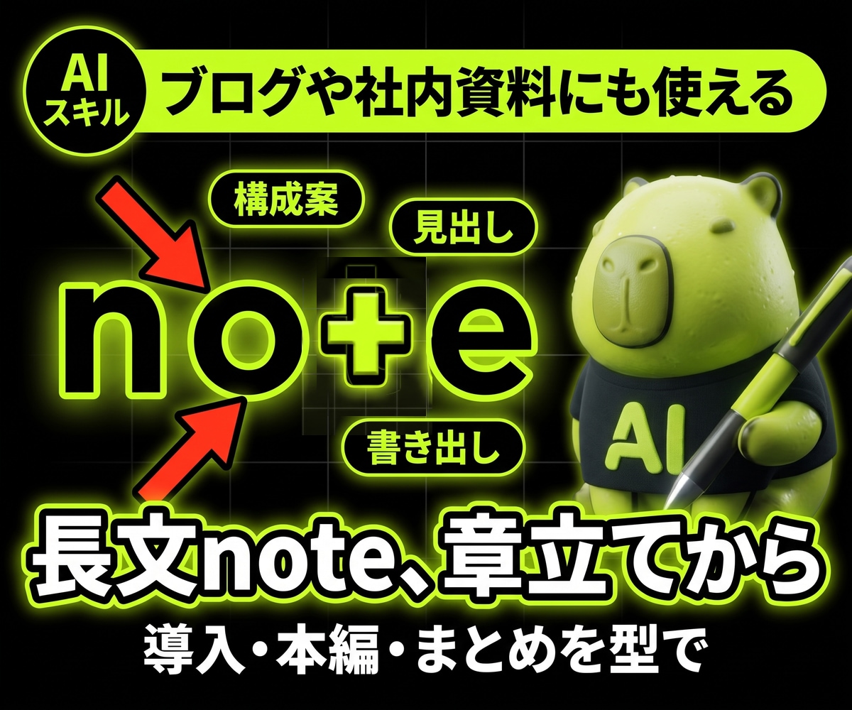 長文note記事を書くAIを渡します 導入からまとめまで、章立てを決めて書かせる イメージ1