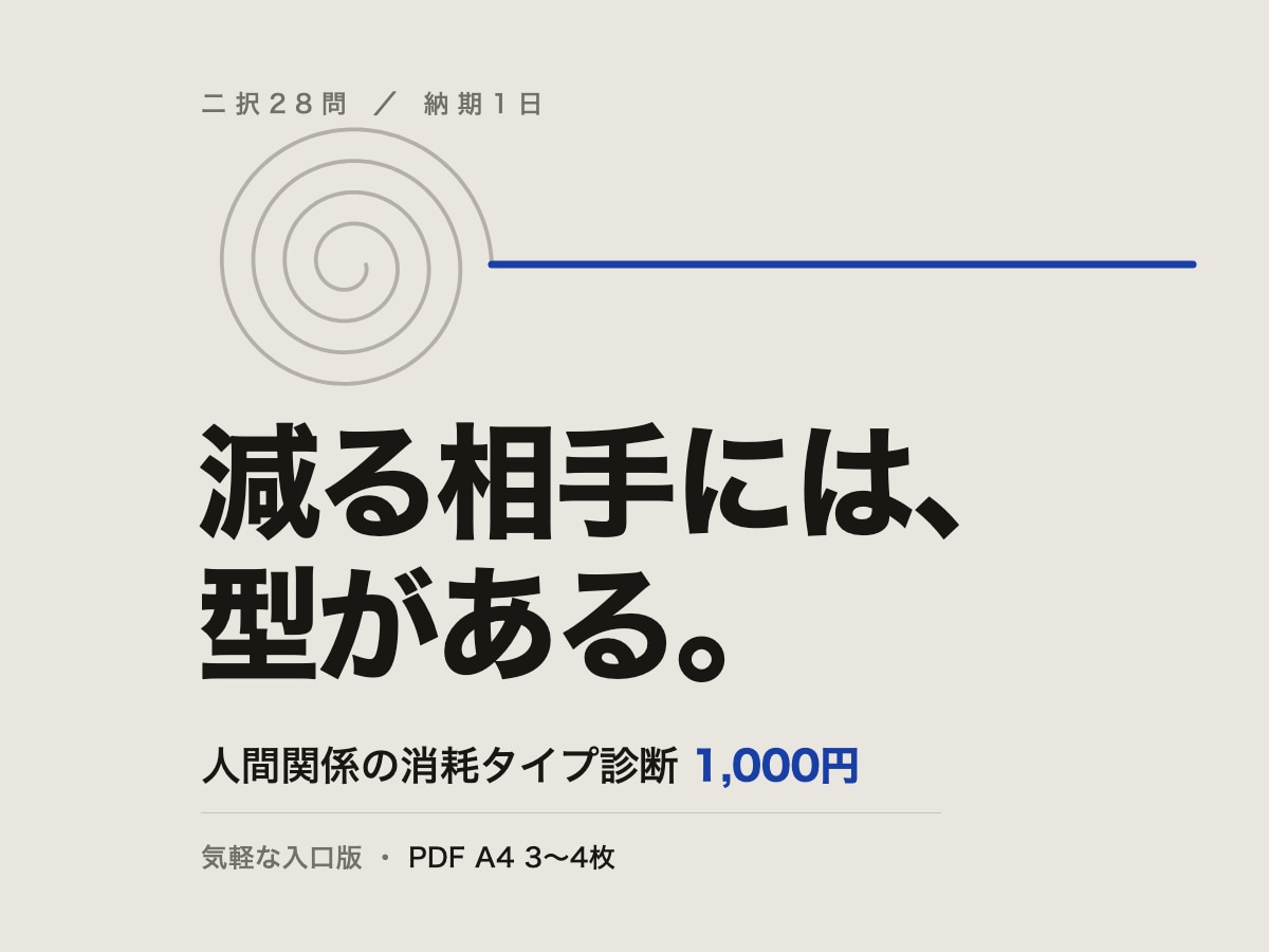 28問で人間関係の消耗タイプを診断します 誰と会うと減るのか、消耗の仕組みをPDFでお届け イメージ1