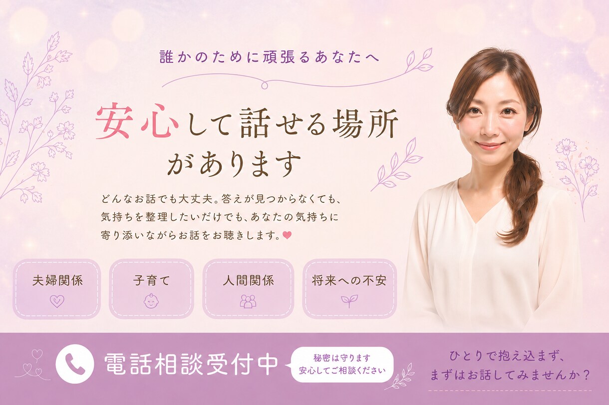 あなたの気持ちにそっと寄り添いゆっくりお聴きします うまく話せなくても大丈夫♡ここは、頑張るあなたの心の休憩所 イメージ1