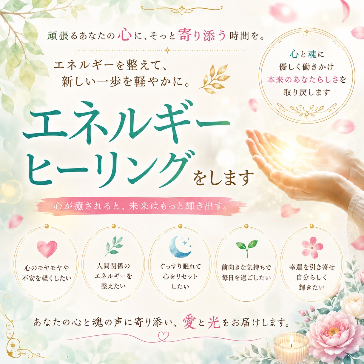 心と魂を整えるエネルギーヒーリングをします 本来のあなたらしさを取り戻し、心を軽やかに整えます イメージ3