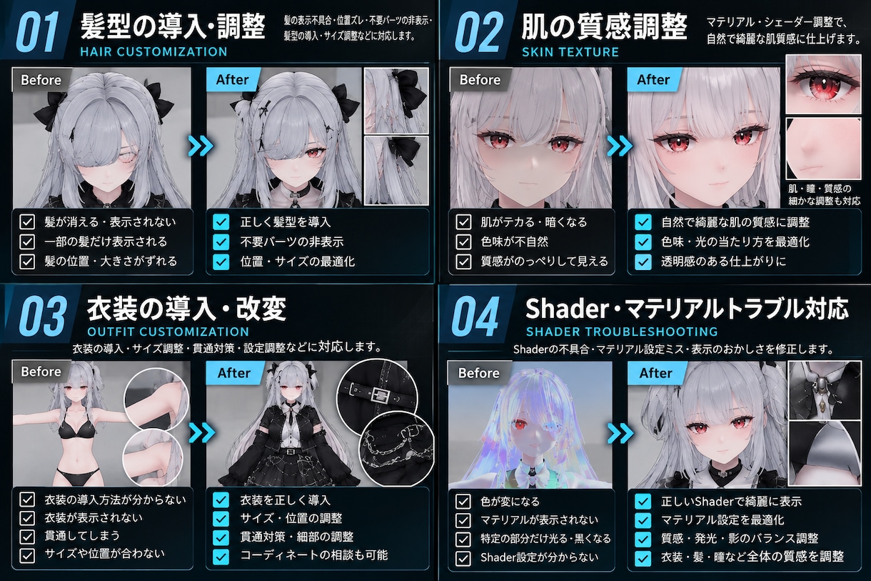 VRChat・Unity改変をサポートします 衣装・髪型導入から不具合修正まで対応 イメージ4