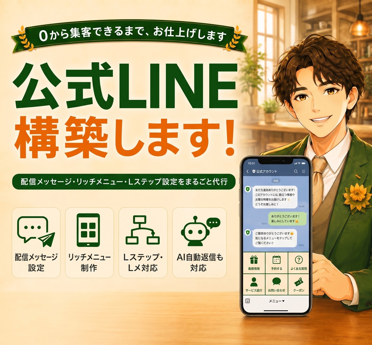 公式LINEを初期設定から集客導線まで構築します リッチメニュー・自動応答・Lステップ対応｜相談無料 イメージ1