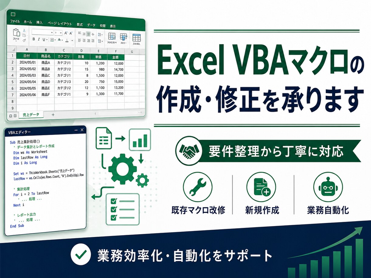 ExcelVBA×AIで何でも！自動化します 要件整理から丁寧に作成・修正します イメージ1