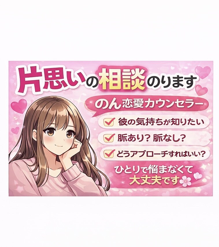 片思いの恋の悩み相談のります 彼の気持ち、男性心理から読み解きます イメージ1