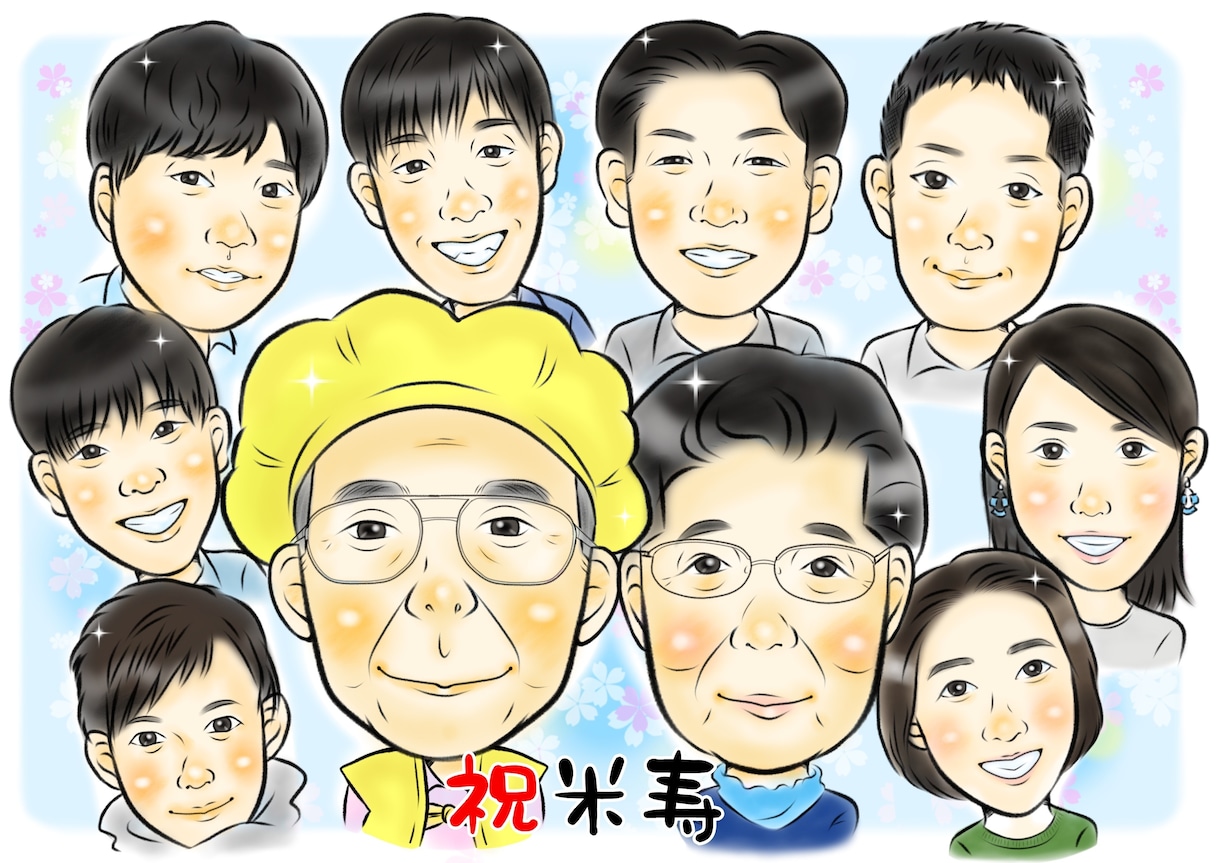 家族の絆を形に♪手描き風の優しい似顔絵描きます プレゼントや記念日のお祝いに♪温かみのある似顔絵です。 イメージ4