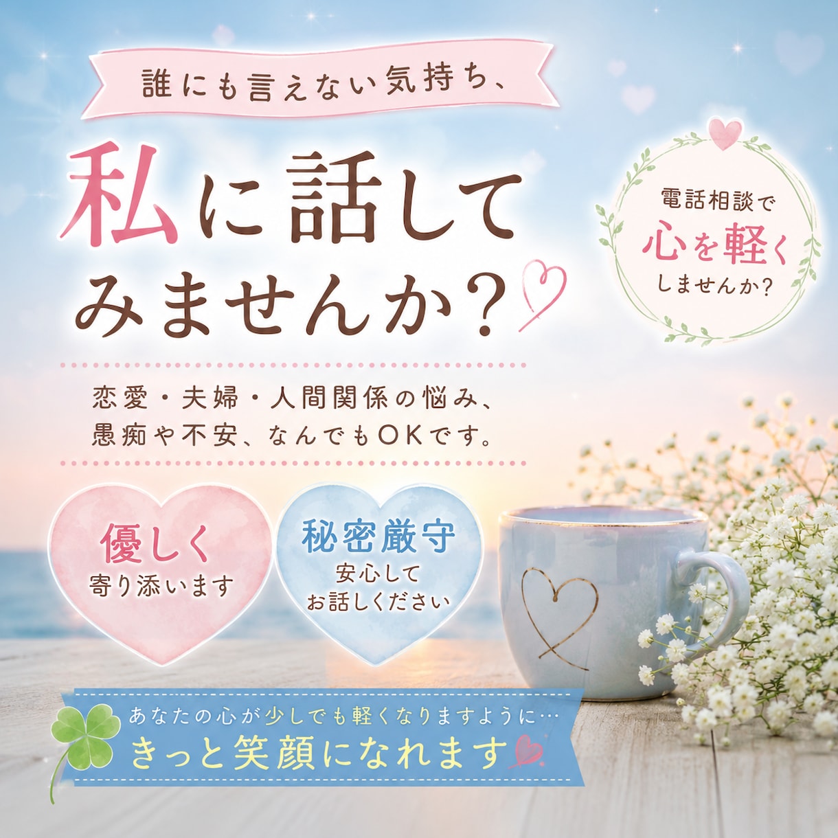 恋愛や夫婦の悩みを優しくお聞きしますます 誰にも言えない気持ち、私に話してみませんか？ イメージ1