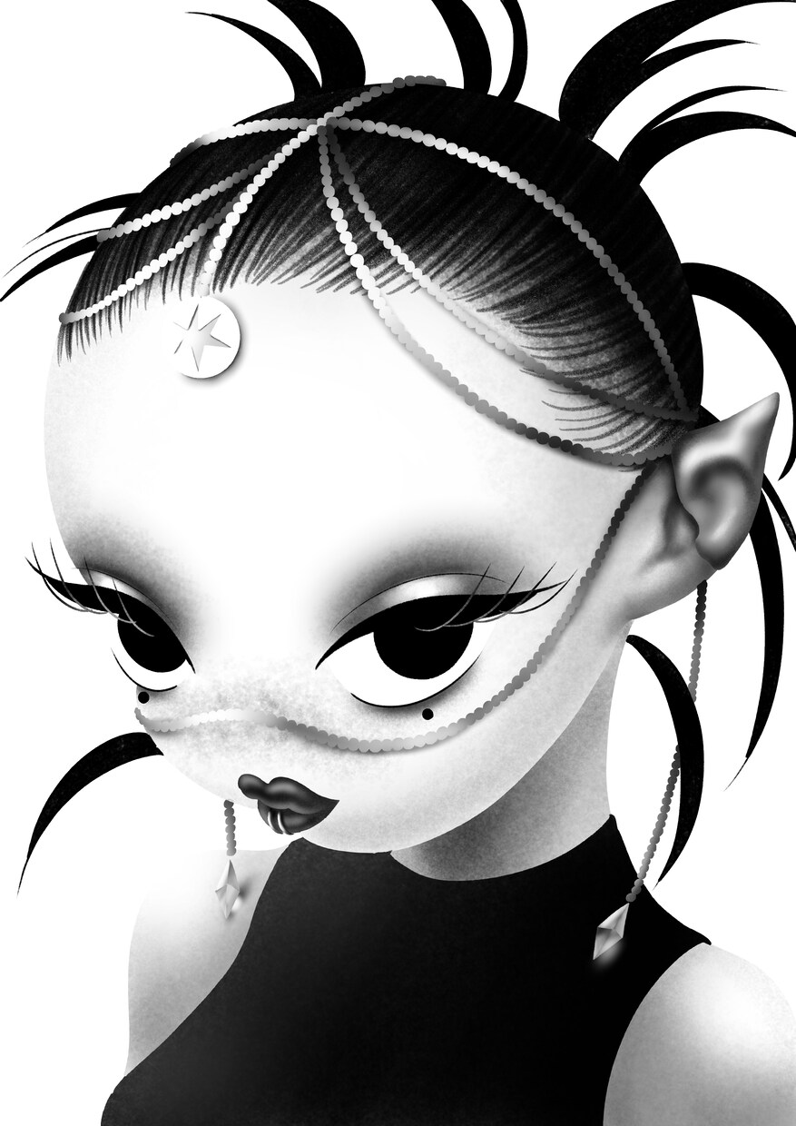 キュートでダークな白黒イラスト描きます 他にはない作風で目を引くイラストを制作します イメージ9